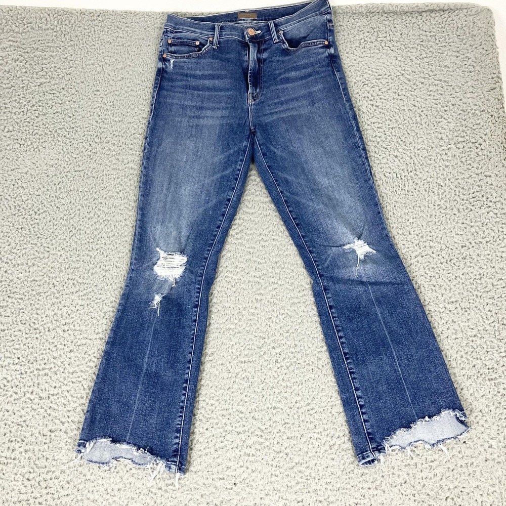 Mother Insider Crop Step Chew Jeans Womens 28 Blue Distressed Denim